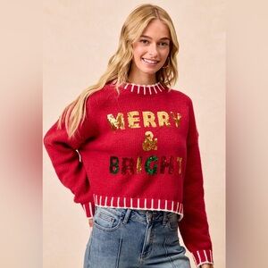 BiBi Christmas Theme Sequin Lattering Sweater